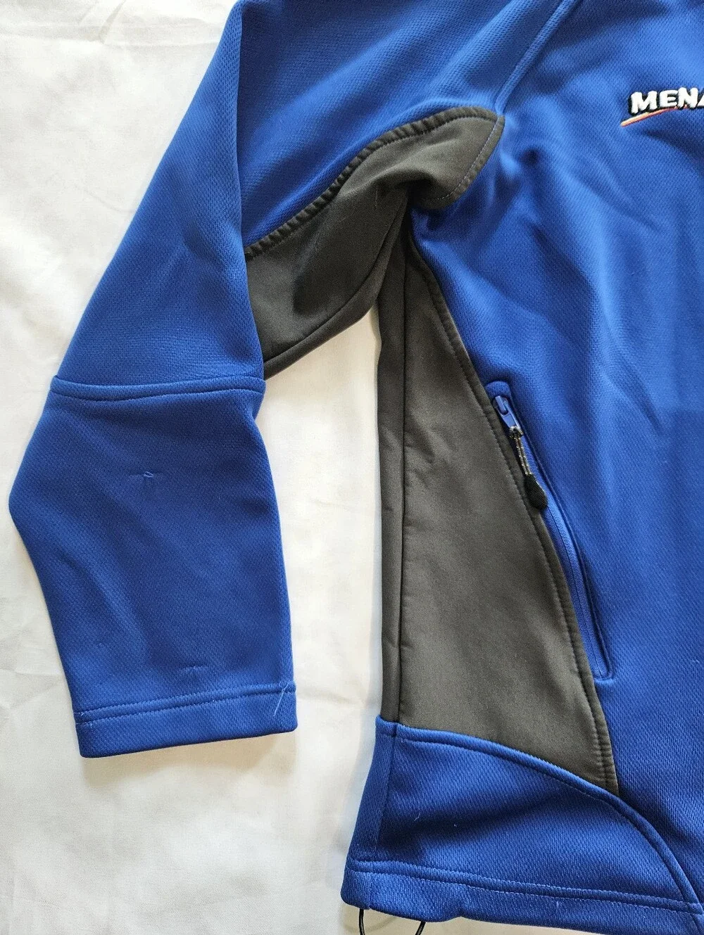 Menards Mens L Long Sleeve Full Zip Jacket Blue Gray Softshell Fleece Lined